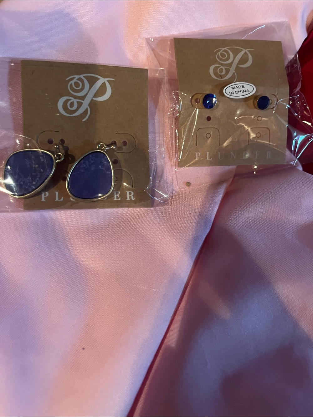 Plunder Royal Blue Round Stud Earrings in Gold-Tone Setting